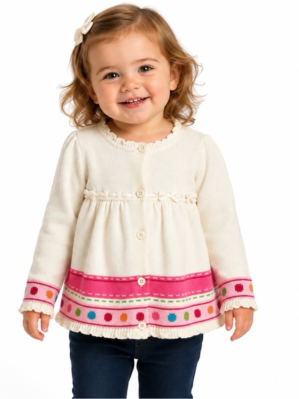 Gymboree Girls 2T Cotton
Knit Cardigan Ivory Pink Polka Dot Ruffle Sweater